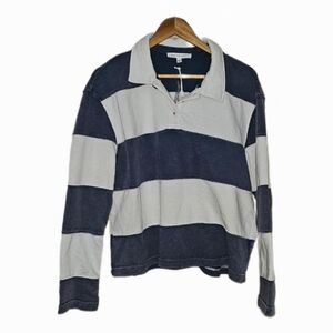 Striped soft vintage style long-sleeve rugby-inspired polo top